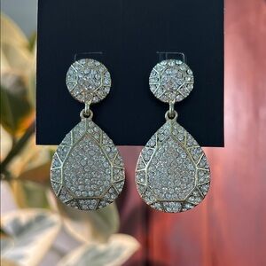 Gold-Tone Pavé Teardrop Dangle Earrings - Sparkling Crystal Accent